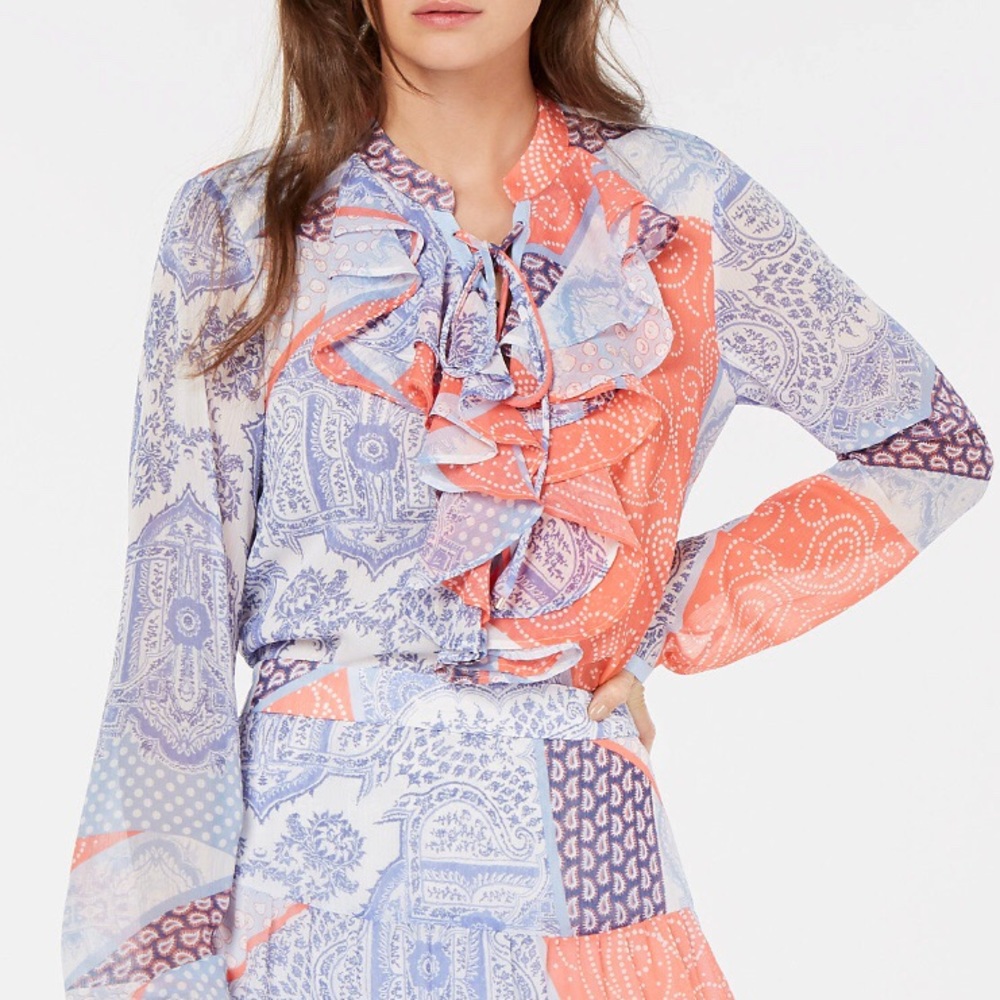 NWT Tommy Hilfiger Ruffle Patchwork Top Size Large